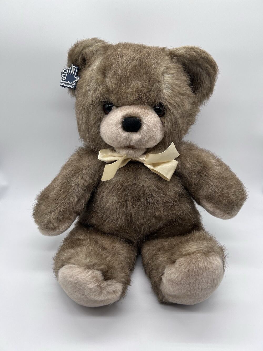 Vintage Applause Cuddles Plush Teddy Bear Stuffed Animal Tan Bow 16”